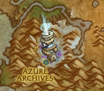 A map section of The Azure Span showing a location marker arrow.